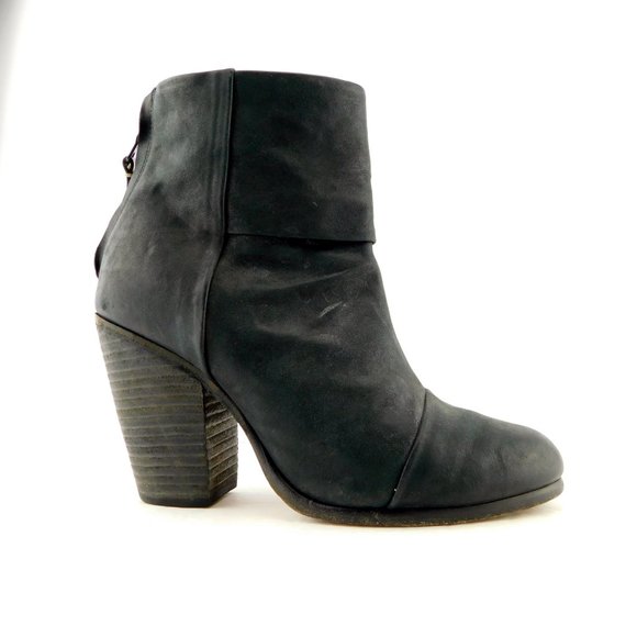 RAG & BONE Black Leather Cap Toe Newbury Block Heel Ankle Boots 36
